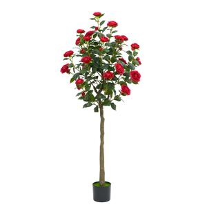 Árboles en maceta con flores artificiales grandes nórdicas, árbol artificial para interiores y exteriores, bonsái, camelias con flores rojas, venta al por mayor - Product Image 6