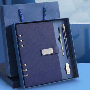 Commercio all'ingrosso pelle <span class=keywords><strong>a</strong></span> strisce <span class=keywords><strong>a</strong></span> croce artificiale riciclata carta USB flash disk B5 con copertina rigida logo personalizzato diario set regalo - Product Image 1