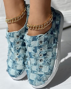 2024 en Stock personalidad moda lona Vamp tacón plano señoras <span class=keywords><strong>zapatillas</strong></span> patrón de <span class=keywords><strong>rejilla</strong></span> zapatos casuales para mujeres - Product Image 4