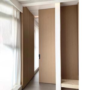 Handgemaakte massief houten waterdichte schuifdeur, modern minimalistisch, spoorloos, voor slaapkamer, op maat gemaakte onzichtbare schuifdeur - Product Image 4