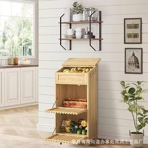 Caja de Almacenamiento de Cocina de Madera de 3 Niveles, Gran Capacidad, Organizador de Verduras, Frutas y Pan, Armario Vertical con Tapa de Madera - Product Image 3