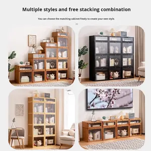 Estantería Moderna de Bambú, Librería, Mueble de Almacenamiento, Estantería de Pie de Varias Capas para Sala de Estar, con Rejilla Integrada y Puertas - Product Image 4
