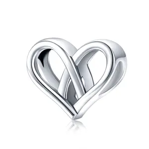 Hot Selling Heart Sterling Silver Beads DIY Bracelet Accessories Charms