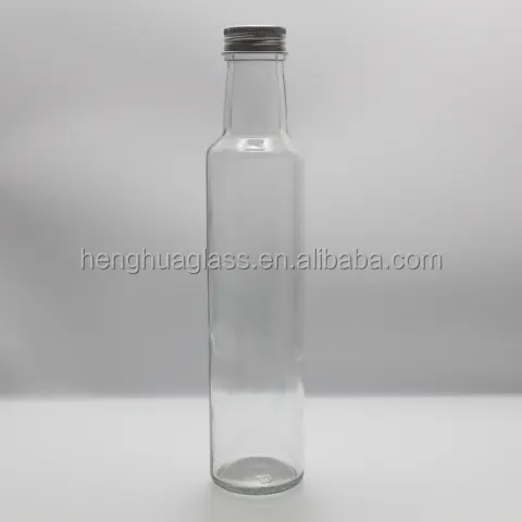 25cl flint glass olive oil bottle 250cc 250ml clear round marasca oli glass bottle miscellaneous grains bottle with aluminum cap
