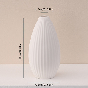 Nordic Style White Striped Premium Feel Ceramic <b>Vase</b> for Living Room Dried Flower Display Home Decor - Product Image 6