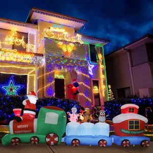 9 Ft Inflatables Christmas Train Built-in Lights Lovely Xmas Train For Yard Garden Lawn Indoors Outdoors Home Party Decor