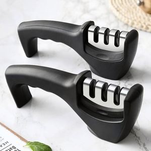 Aiguiseur de couteaux de cuisine écologique à 3 étapes en tungstène et céramique, grain grossier, noir - Product Image 1