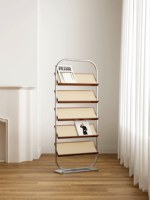Porte-revues et journaux sur pied demi-cercle multi-niveaux en acier inoxydable personnalisable, style mi-siècle, petit format