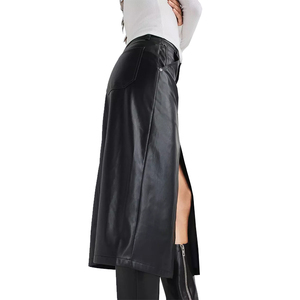 <span class=keywords><strong>Jupe</strong></span> en similicuir personnalisée pour femmes, <span class=keywords><strong>jupe</strong></span> midi pointue en polyester à taille haute avec fermeture à glissière et bouton - Product Image 2