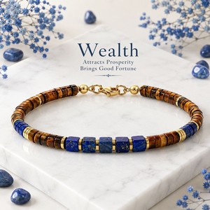 Trendy Party Daily Wear Tiger Eye Lapis Lazuli Square Beaded Couple Bracelet OEM Wholesale - Product Image 1