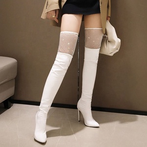 Plus Size 49 Skintight Sexy Mesh Top Women Over Knee High <b>Boots</b> Thigh High Slip-on Pointed Toe Long Booties for Women - Product Image 6