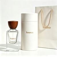 Flacon de parfum en verre carré vide de luxe personnalisé de 50 ml et 100 ml avec boîte d'emballage, flacon de parfum en verre de 30 ml avec bouchon en bois