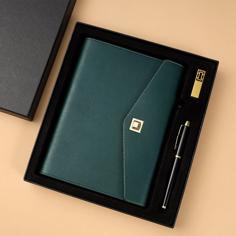 Green notebook+pen+USB