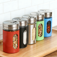 Pot à épices en verre coloré de 90 ml avec manchon en acier inoxydable, couvercle rotatif, bouteille à sel et poivre pour la cuisine à domicile