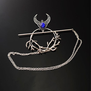 Épingle à <span class=keywords><strong>cheveux</strong></span> unique style sorcière, branche croissante, <span class=keywords><strong>strass</strong></span> viking, magnifique branche croissante à points ronds, imitation pierre précieuse en verre - Product Image 5