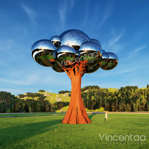 Escultura de Árbol Nube con Espejo de Acero Inoxidable para Jardín Exterior Grande Vincentaa, Escultura de Acero Corten - Product Image 5