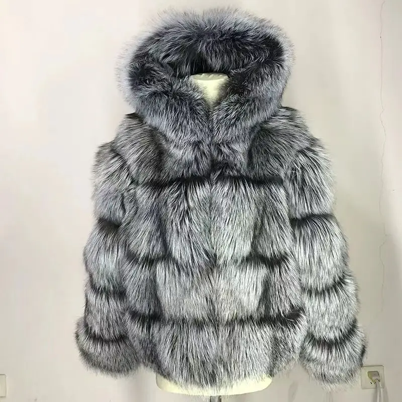 winter mans real fox fur jacket with hood stand collar outfit hoodies plus size coat