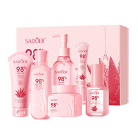 Ensemble de soins de la peau SADOER à l'aloe vera rose, 6 pièces, kit de soin du visage hydratant, apaisant et réparateur pour les soins quotidiens de la peau du visage, OEM disponible