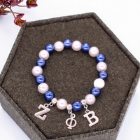 Blanc Bleu Perle Sororité Zeta Phi Beta Charms Mode Femmes Bracelet Élastique avec Étiquette ZOB pour Cadeau Principalement en Alliage