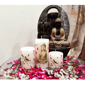 Ensemble de 3 bougies décoratives en forme de Bouddha, bougies en cire sculptées de qualité supérieure pour la décoration de la maison, la méditation, les cadeaux et la présentation sur la table - Product Image 4