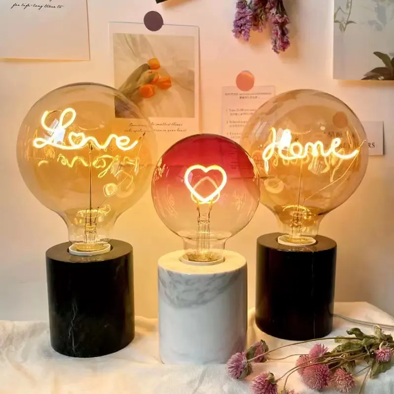 Wholesale Customized Amber Glass Warm White A60 G80 G95 G125 G40 Edison Vintage Retro Love Heart Dimmable Decorative LED Bulb