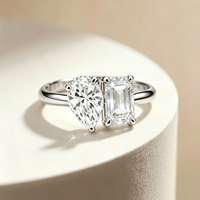 Bague d'anniversaire de haute qualité en argent sterling 925 avec deux pierres de 3,5 carats, taille poire et émeraude