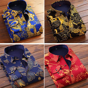 Nuova <span class=keywords><strong>camicia</strong></span> da <span class=keywords><strong>uomo</strong></span> a maniche lunghe in stile cinese con stampa drago Plus <span class=keywords><strong>velluto</strong></span> con risvolto da <span class=keywords><strong>uomo</strong></span> camicie Casual invernali calde e spesse - Product Image 5