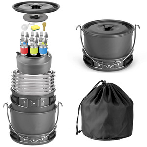 Juego de utensilios de cocina para exteriores, equipo de camping plegable portátil de 6L con olla, tetera, platos y utensilios para uso en exteriores - Product Image 5