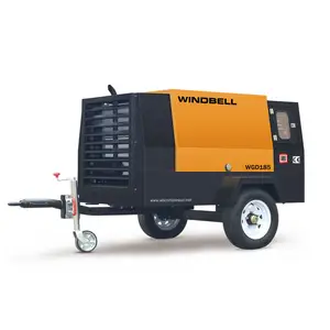 185 cfm Air Compressor Diesel Powered Compressor Portátil Fácil Movendo-se para Mineração