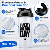 Bouteille d'eau sport en plastique premium 700 ml avec boule mélangeuse facile à nettoyer, couvercle rabattable durable, commande en gros OEM ODM