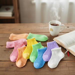 Calzini per Bambine Best Seller, Antiscivolo e Traspiranti, Colore Caramella, 82,4% Misto Cotone, 7 Paia Taglia L, Uso Quotidiano, ODM/OEM Accettati - Product Image 1