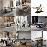 Ensemble de table à manger en pierre frittée de luxe, design moderne rectangulaire en acier inoxydable, tables à manger au design unique et 6 chaises