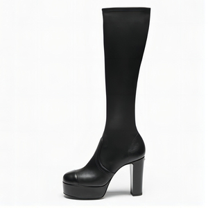 Botas de tacón grueso para mujer, botas altas hasta la rodilla, plataforma gruesa, punta redonda, botines largos de gamuza, diseño personalizado en zapatos - Product Image 1