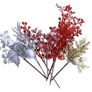 <span class=keywords><strong>D</strong></span>écorations de Noël Artisanales : Branches <span class=keywords><strong>d</strong></span>'Imitation de Baies, Bouquet Scintillant Or et Argent avec Combinaison de Têtes de Fleurs - Product Image 1