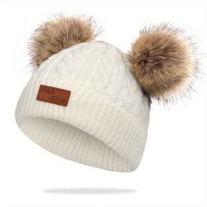 Bán Buôn 1-11 Năm Tuổi Pom Pom Trẻ Em Dệt Kim Dày Beanies Mùa Đông Mũ Ấm Cho Trẻ Em - Product Image 4