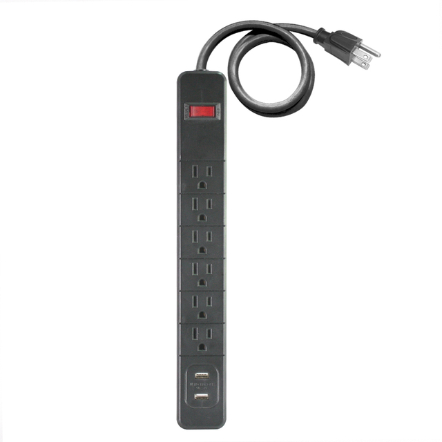 6-Outlet Nema Surge Protector Power Strip with 6ft Cord PC Material 2 USB a Ports Black 15A
