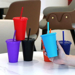 Atlas Solid Color Single Wall 16 Ounce Disposable BPA Free Polypropylene Cold <b>Drink</b> Coffee Cup Tumbler Lid <b>Straw</b> for Party Use - Product Image 2