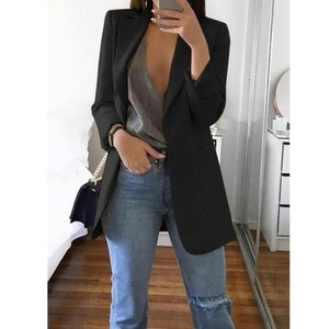 T26258 <span class=keywords><strong>Blazer</strong></span> Manteau Femme Printemps Automne Uni à Revers et Poches, Cardigan Long Grande Taille, <span class=keywords><strong>Blazer</strong></span> Décontracté Élégant pour Femme - Product Image 3