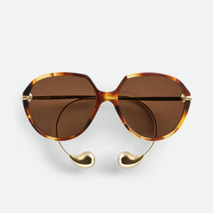 Bottega BV Retro Tortoise <b>Shell</b> Oversized Sunglasses with Gold Teardrop Accents UV Protection Fashion Eyewear Veneta - Product Image 1