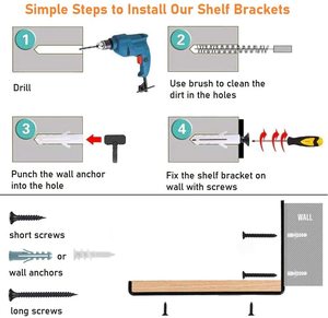 ขายึดชั้นวางของแบบแขวนผนัง 6 ชิ้น รับน้ำหนักได้มาก ขนาด 5.5 นิ้ว x 4.0 นิ้ว x 1.5 นิ้ว สีดำ ทำจากโลหะ สำหรับชั้นวางของติดผนัง สไตล์เรโทร/รัสติก - Product Image 6