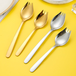 Fourchette à salade Spork multifonctionnelle Cuillère à nouilles Cuillères à dessert <span class=keywords><strong>Set</strong></span> de serveurs à salade en acier inoxydable - Product Image 4