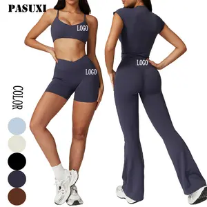 帕苏西瑜伽套装4件套运动服女运动服运动文胸高腰运动短裤跑步女运动服