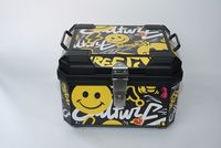 Accessoires pour moto, boîtes arrière pour moto 45L en PP, boîte de rangement rigide avec loquet métallique et design graffiti souriant coloré