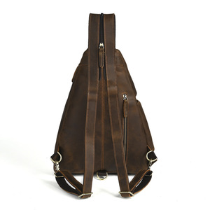 Crazy Horse Leather Chest Bag Dark <b>Brown</b> Large Capacity Multiple Pockets Men's <b>Backpack</b> Leisure Travel - Product Image 3