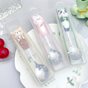 Nuovo <span class=keywords><strong>Set</strong></span> di stoviglie 304 in acciaio inossidabile per bambini, bacchette e cucchiaio portatili per studenti della scuola primaria per feste - Product Image 5