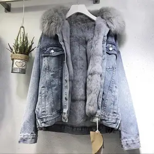 Jaqueta jeans feminina de pelo, casaco casual vintage com forro de pelo para mulheres, outono e inverno 2022