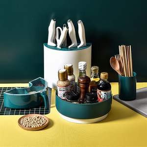 Porte-couteau rotatif multicouche avec pot d'assaisonnement Rack <span class=keywords><strong>de</strong></span> <span class=keywords><strong>rangement</strong></span> pour vaisselle <span class=keywords><strong>de</strong></span> cuisine <span class=keywords><strong>Étagère</strong></span> d'organisation - Product Image 2