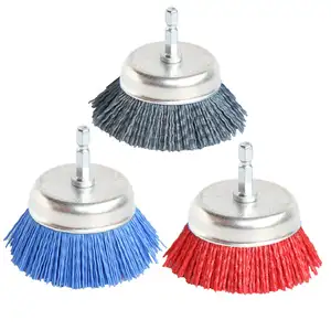 3pcs 3Inch Assorted Cup Brushes 80/120/320 Grits Abrasive Wire Nylon Cup Brush for Drill with 1/4" Shank