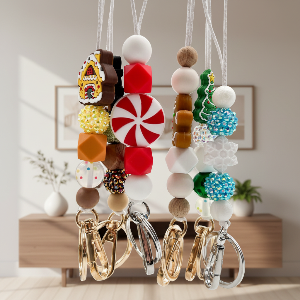 New ZICHUAN ZC-50432 Minimalist Silicone Wooden Handmade Beaded Cartoon KT Cat ID Necklace Key Tag Lanyard Image 5