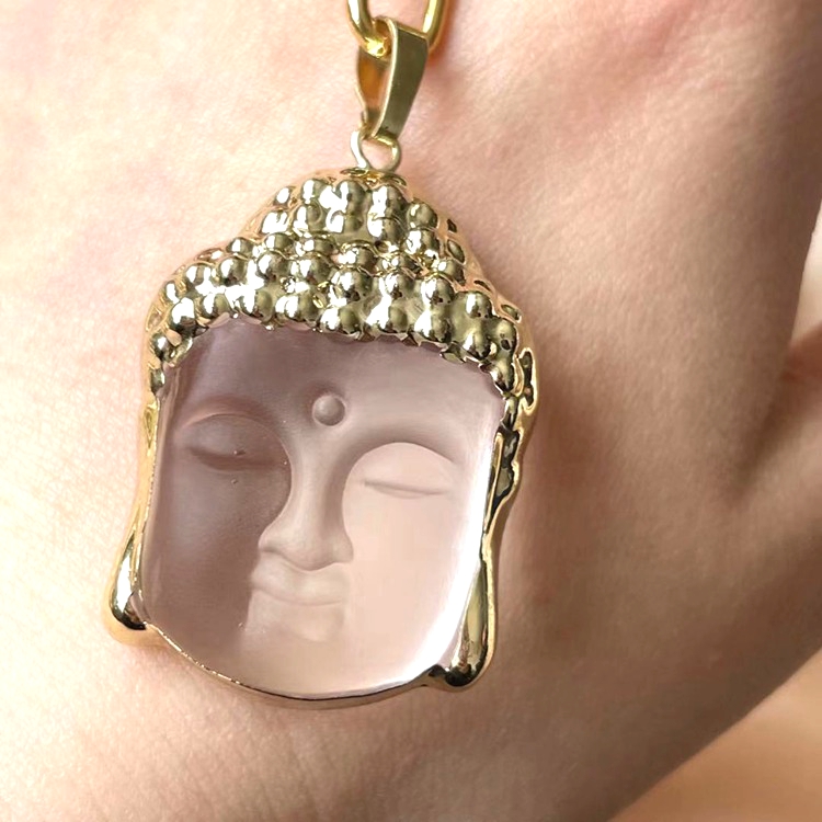 仏教黄金仏ペンダント マニ彫刻 アイスオブシディアン グリーン